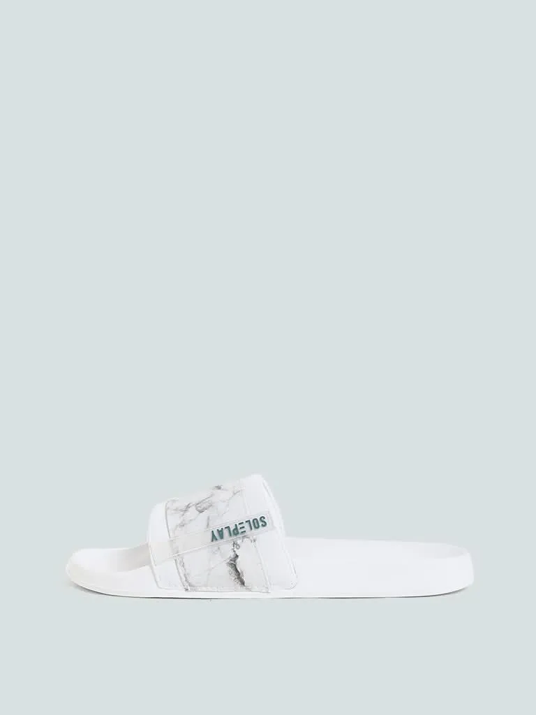 SOLEPLAY White & Grey Marble Effect Printed Knitted Slides