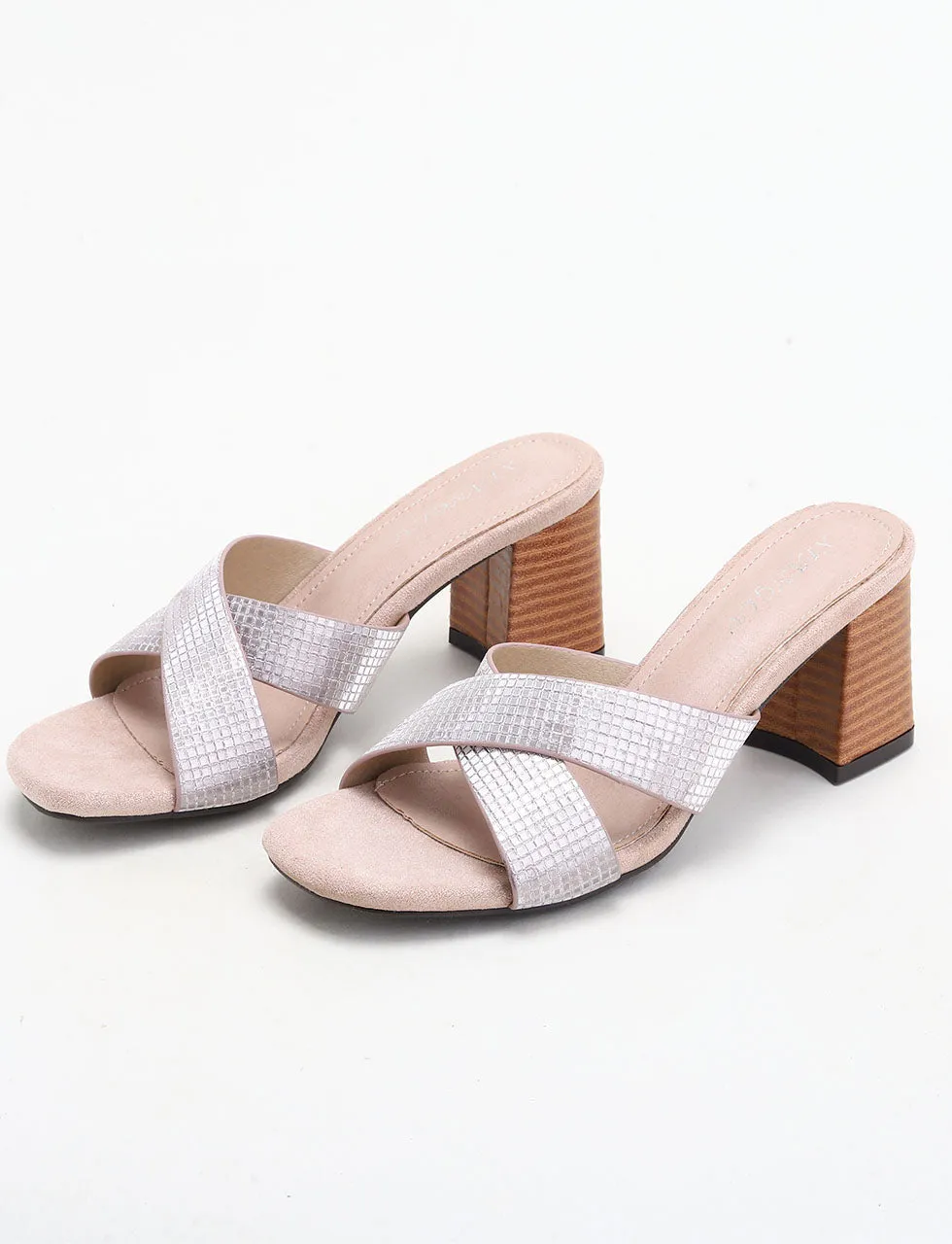 Solid Color Cross Strap Chunky Heel Sandals for Women