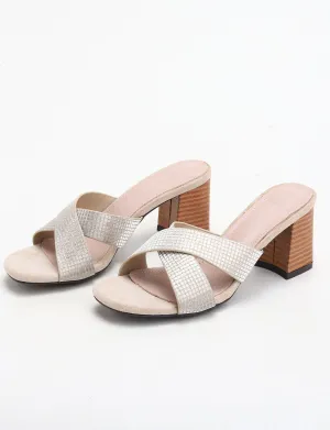 Solid Color Cross Strap Chunky Heel Sandals for Women