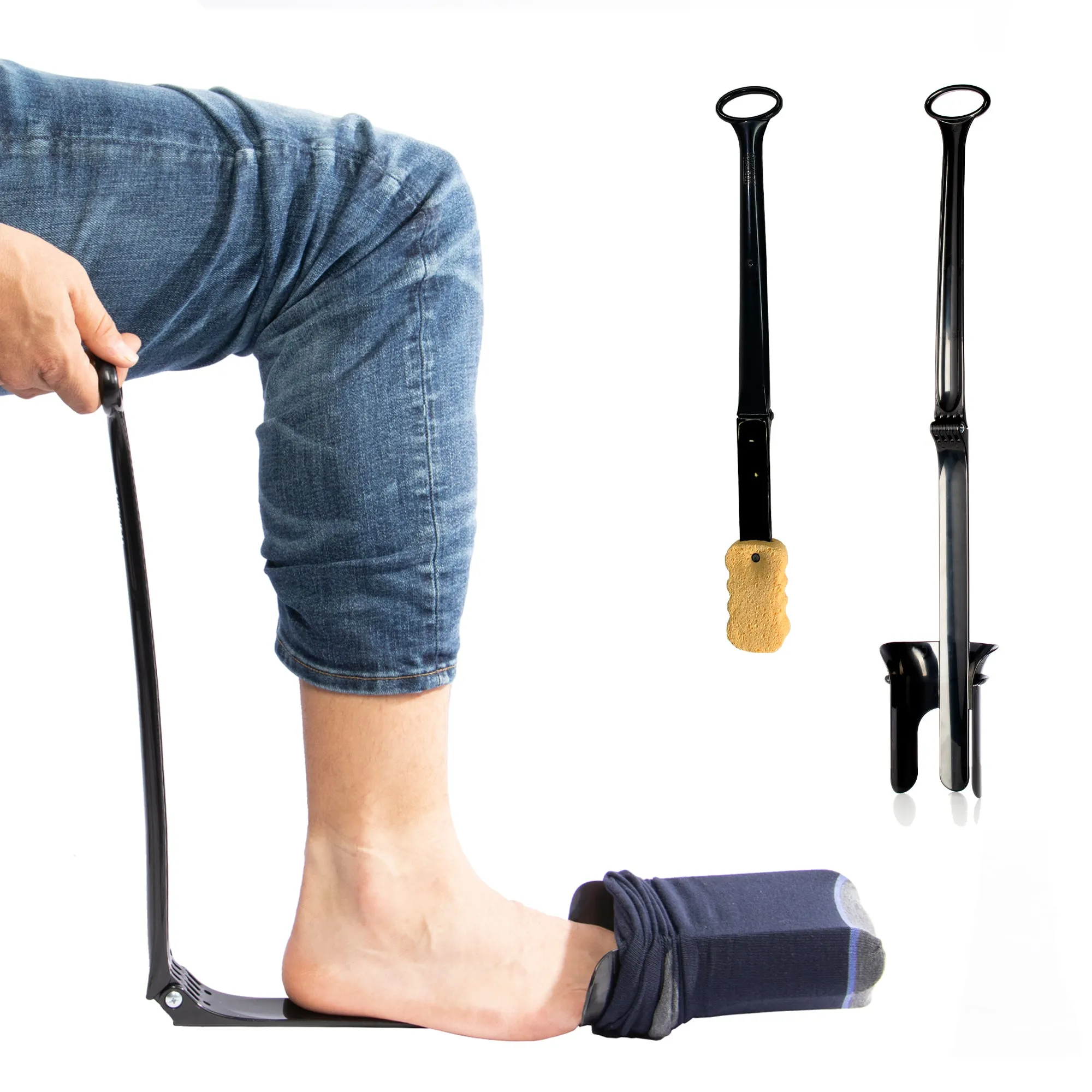 Stauber Best Sock Aid and Shoe Horn - Hinged Sock Aid and New Extra Long Handled Shoe Horn - Design for post surgery.