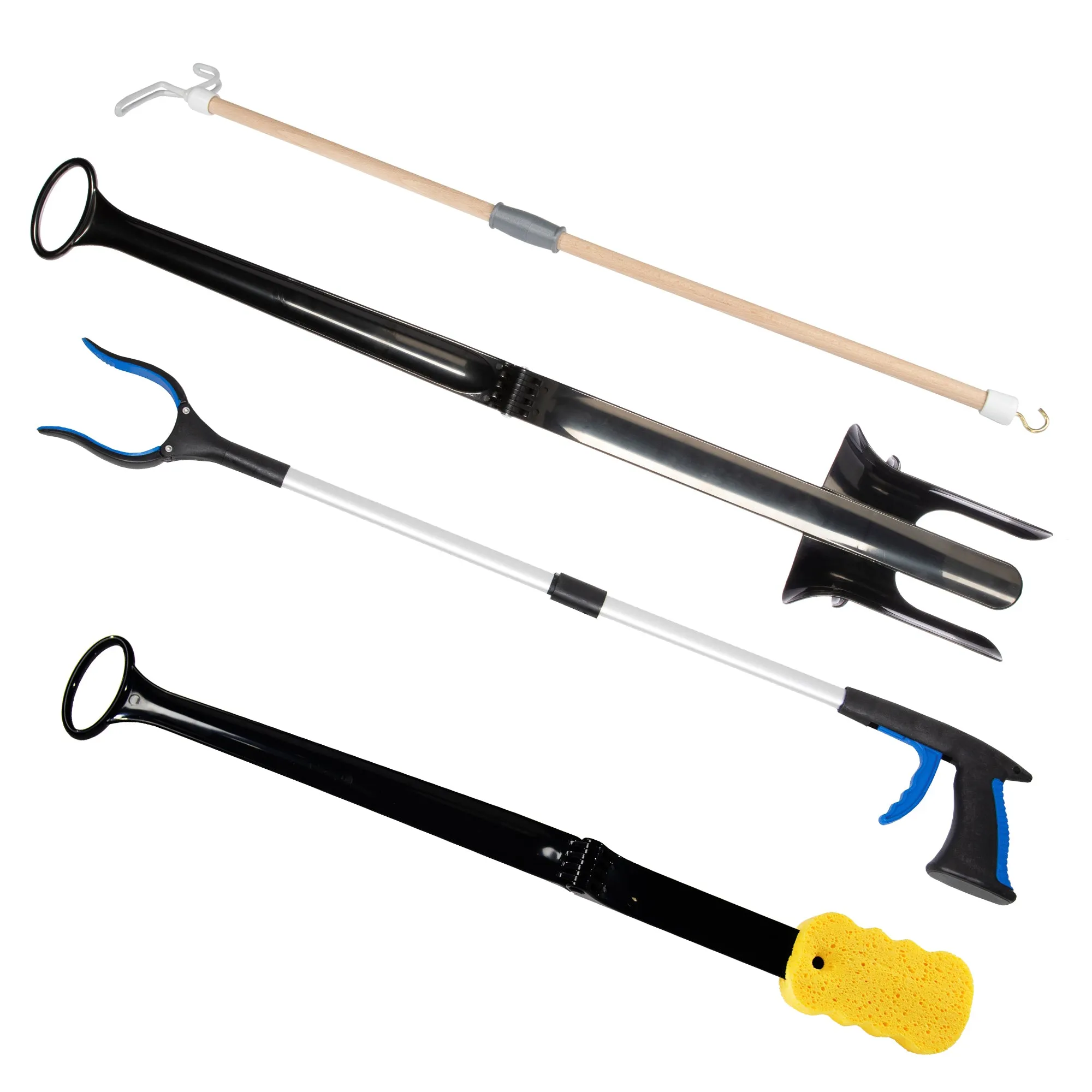 Stauber Best Sock Aid and Shoe Horn - Hinged Sock Aid and New Extra Long Handled Shoe Horn - Design for post surgery.