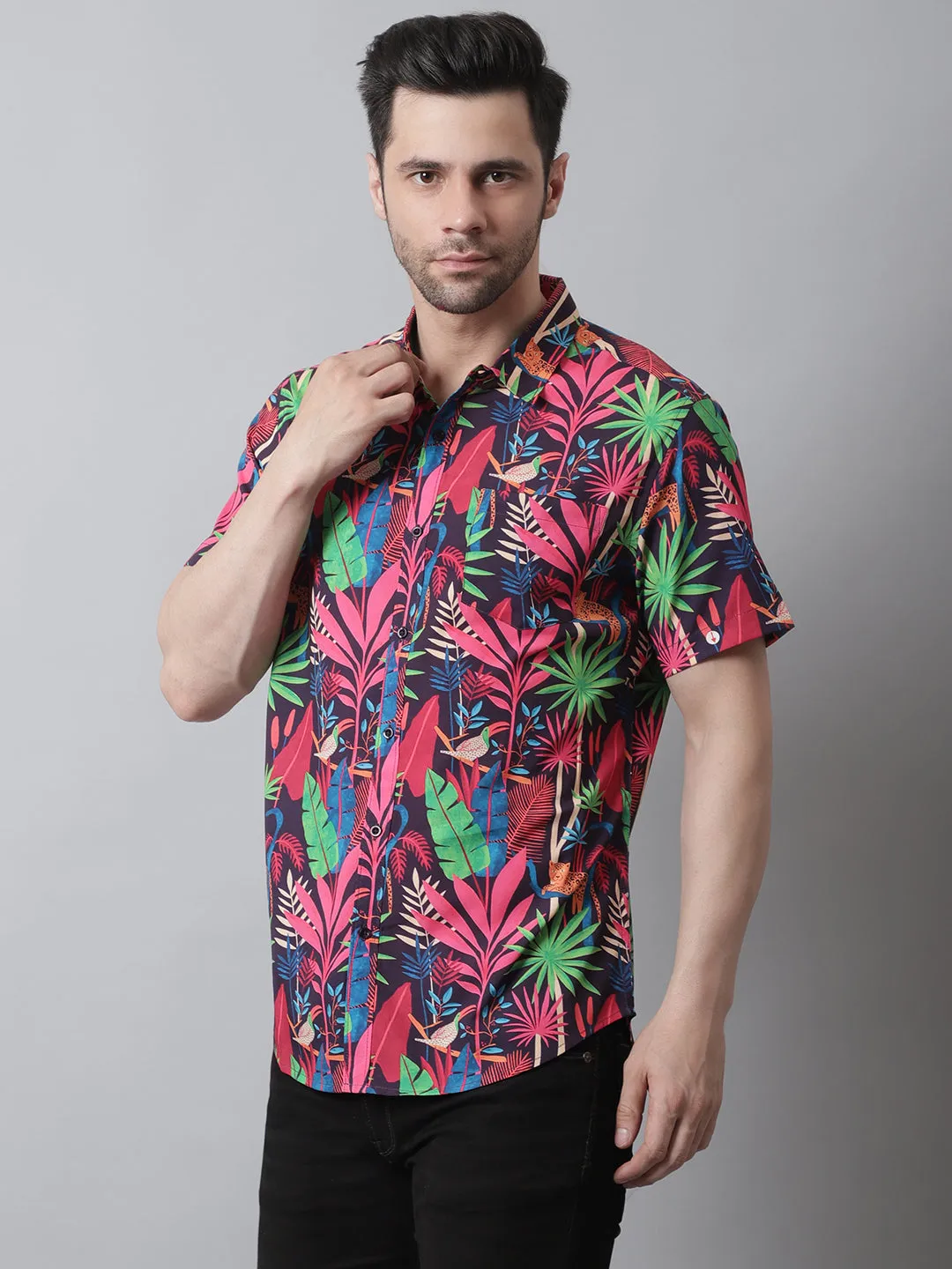 Style Quotient Men Red and Multi Tropical Print Polyester Relaxed Smart Casual  Shirt