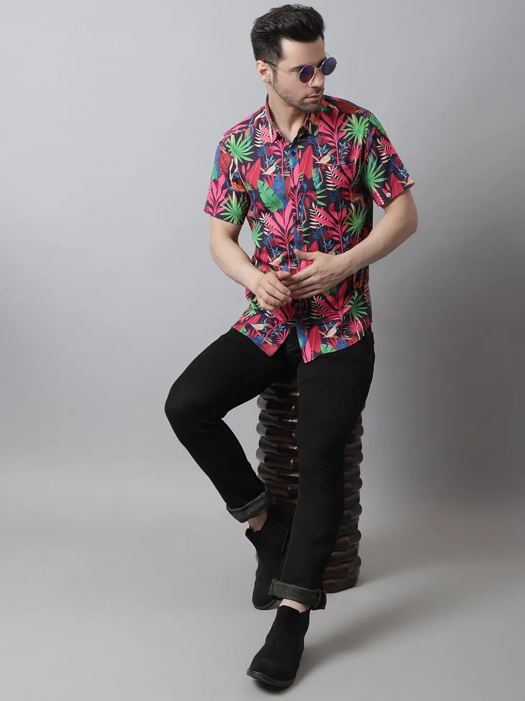 Style Quotient Men Red and Multi Tropical Print Polyester Relaxed Smart Casual  Shirt