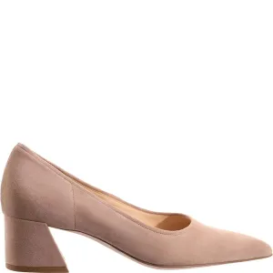 Suede Block Heel Low Court Shoes Taupe