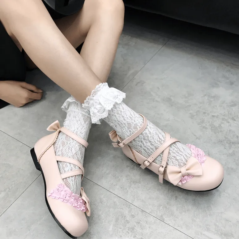 Sweet Lolita Bow Cross Strap Shoes SD00367