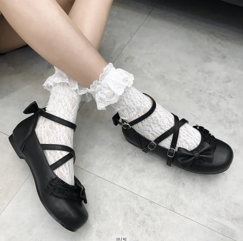 Sweet Lolita Bow Cross Strap Shoes SD00367