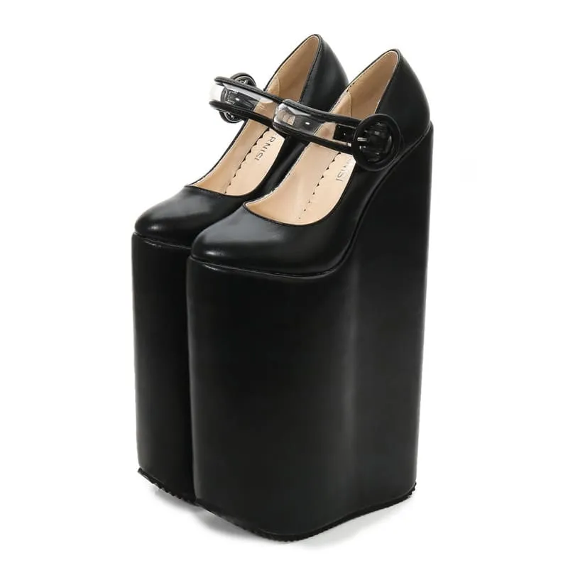 Tall Black Retro Platform Pumps with 30cm High Heel for Women