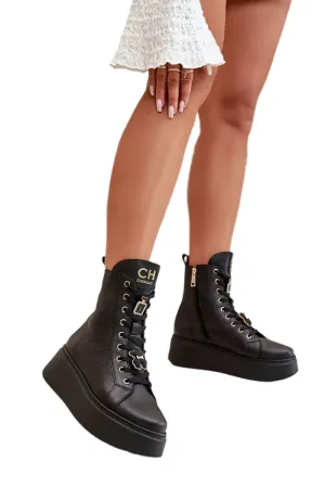 TEEK - Black Laced Side Zip Bootie