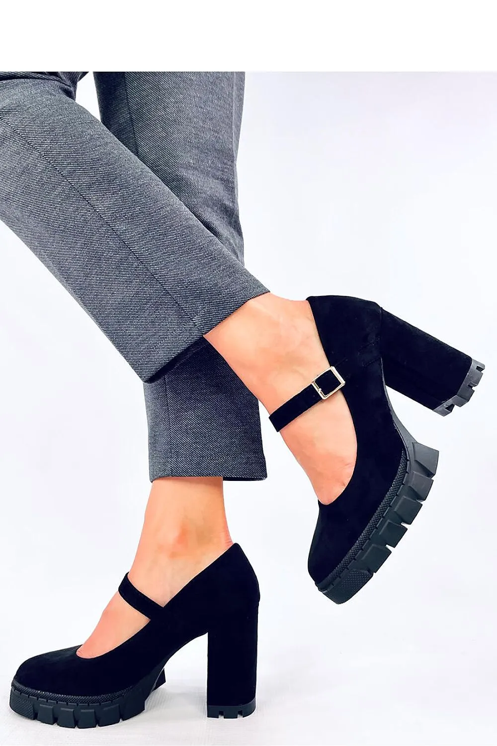 TEEK - Black Suede Touch Mary Platform Pumps