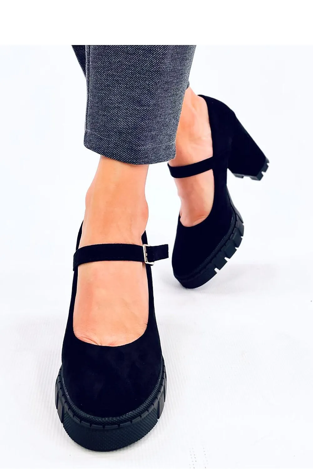 TEEK - Black Suede Touch Mary Platform Pumps