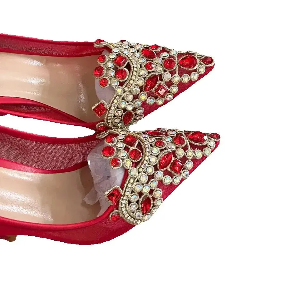 TEEK - Red Bejeweled Mesh Mentioned High Heels