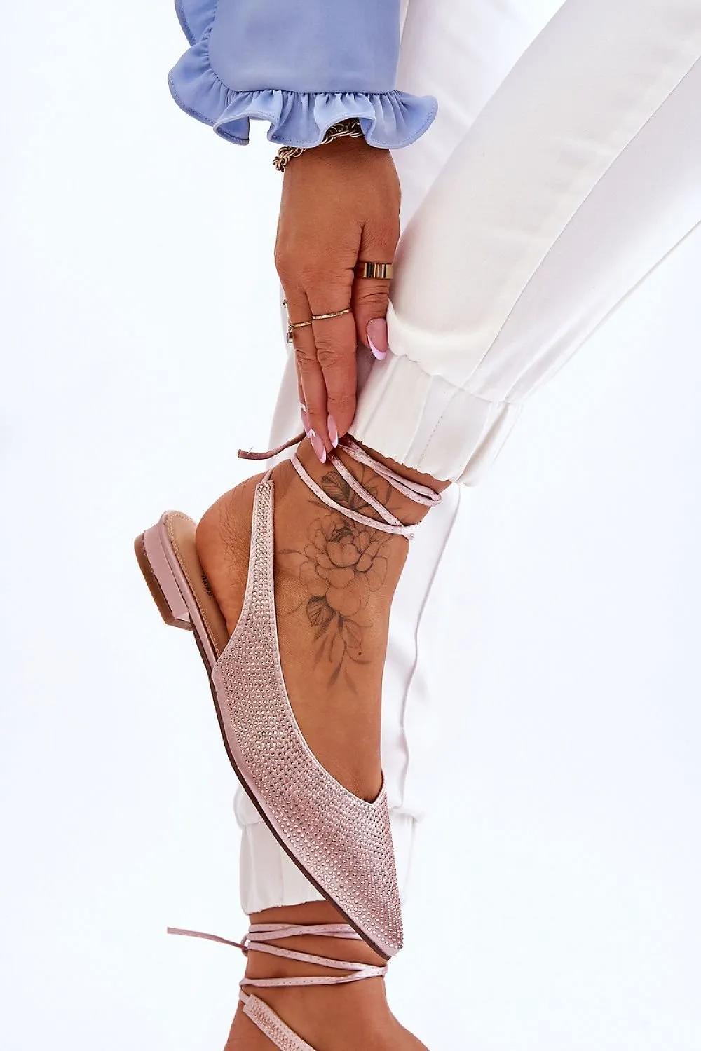 TEEK - Shimmery Textured Ballet Ankle Tie Flats