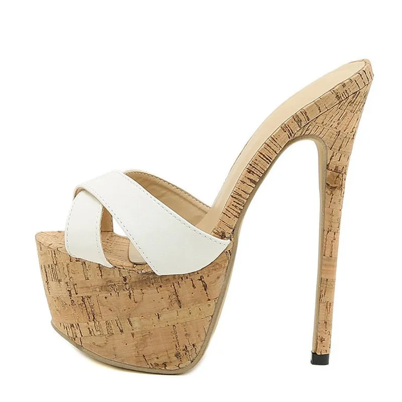 TEEK - Toe Crossed Corked High Heel Sandals