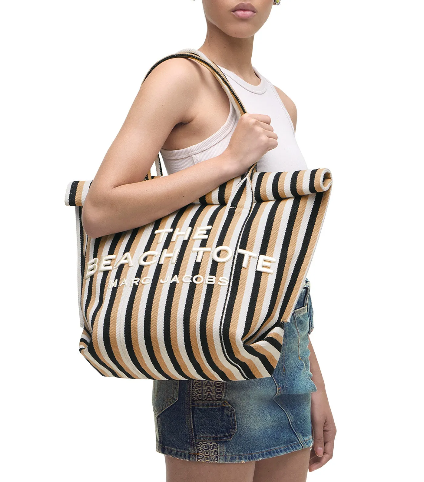 The Striped Jacquard Beach Tote Bag Camel Multi