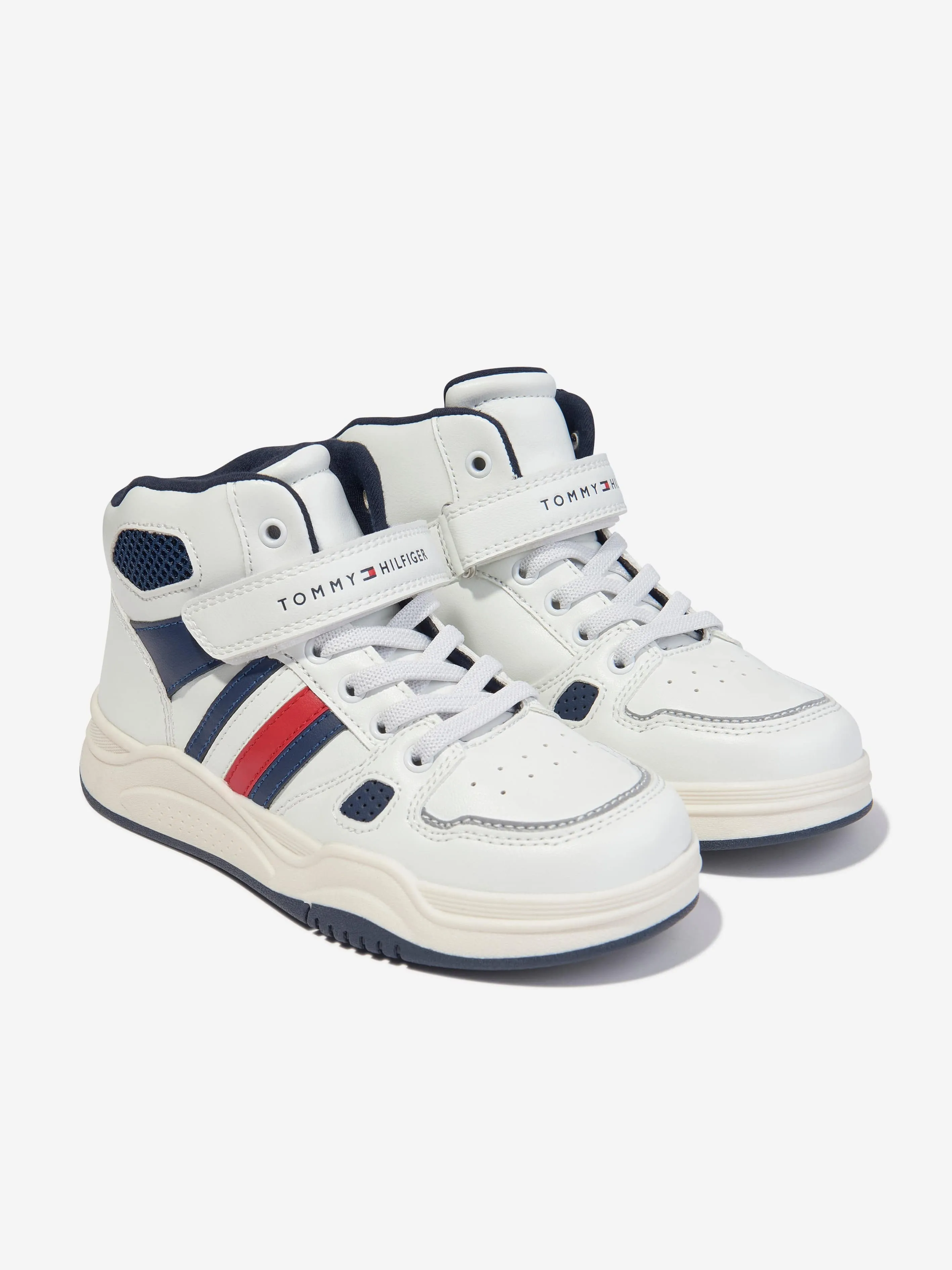 Tommy Hilfiger Boys Striped High Top Lace-Up Trainers in White