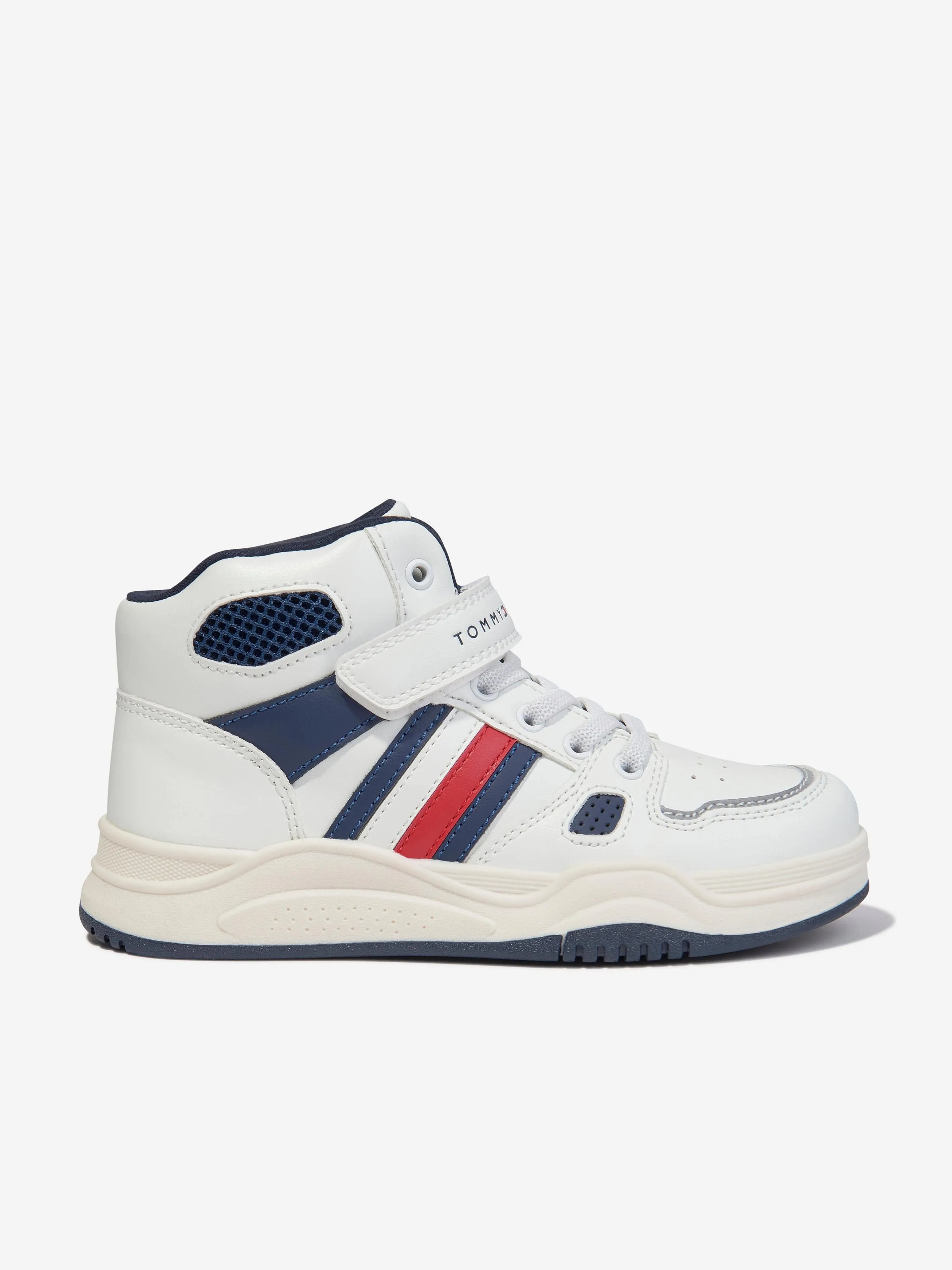 Tommy Hilfiger Boys Striped High Top Lace-Up Trainers in White