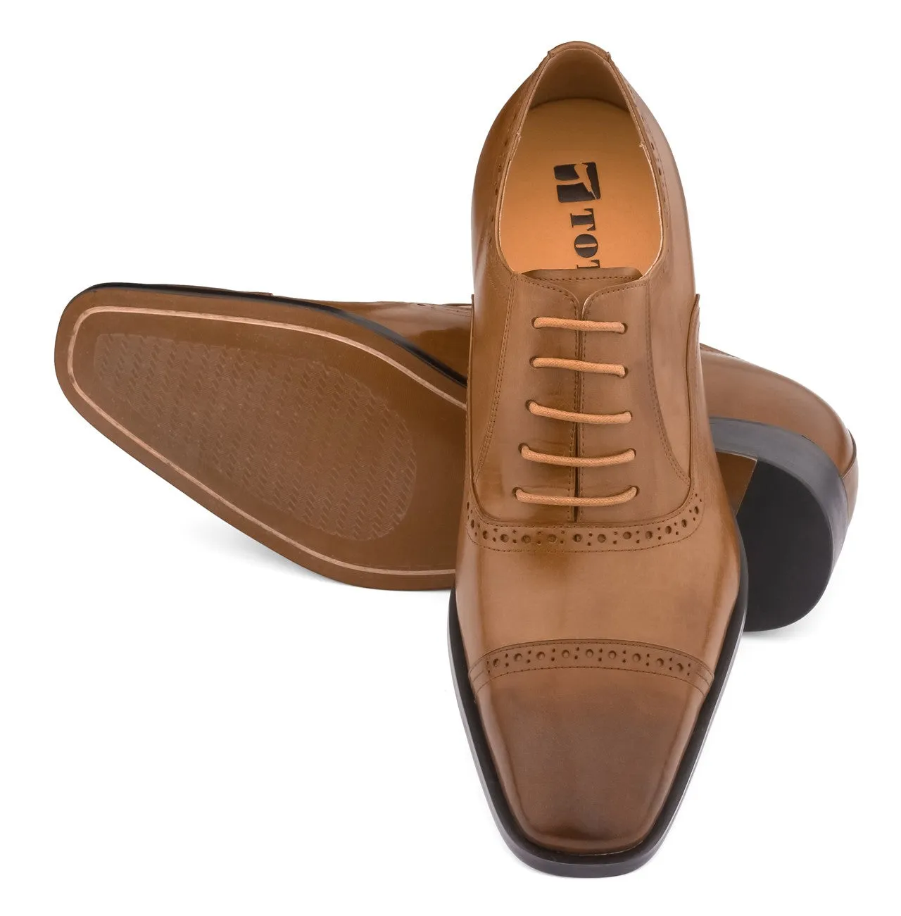 TOTO 3-Inch Taller Brown Dress Elevator Shoes F6506B