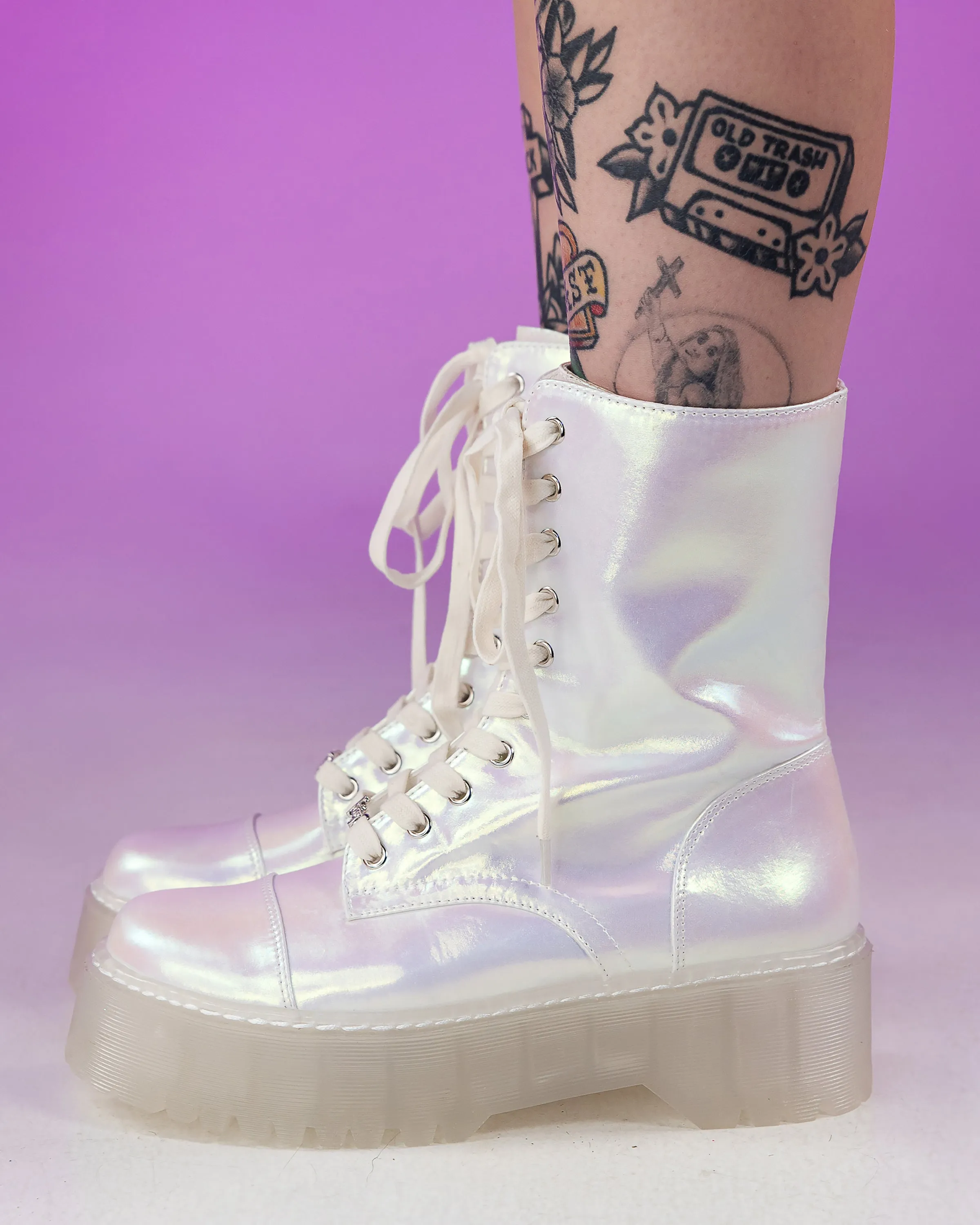 White Twilight Iridescent Combat Boots