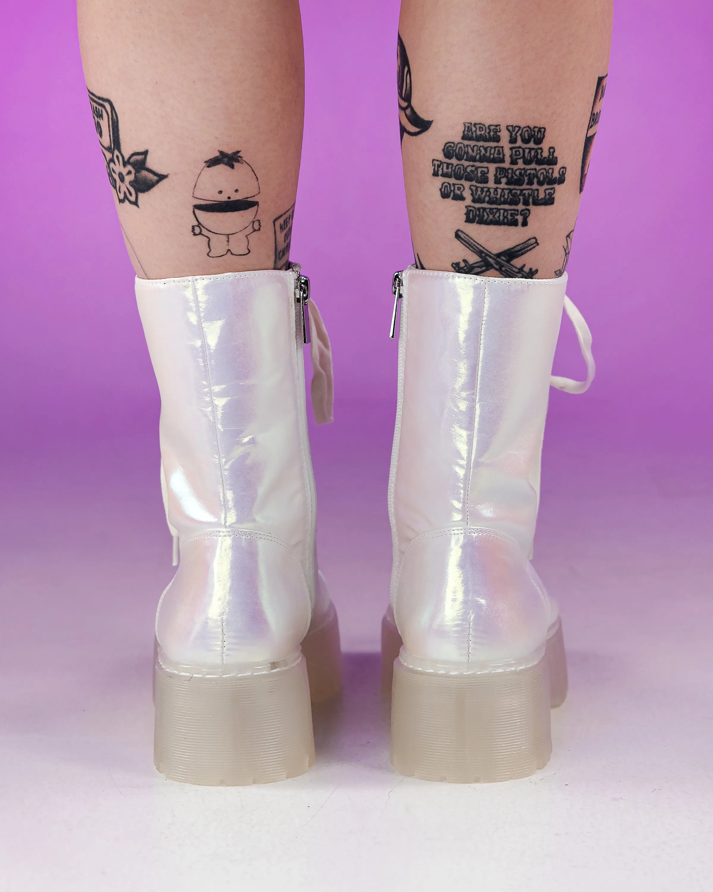 White Twilight Iridescent Combat Boots