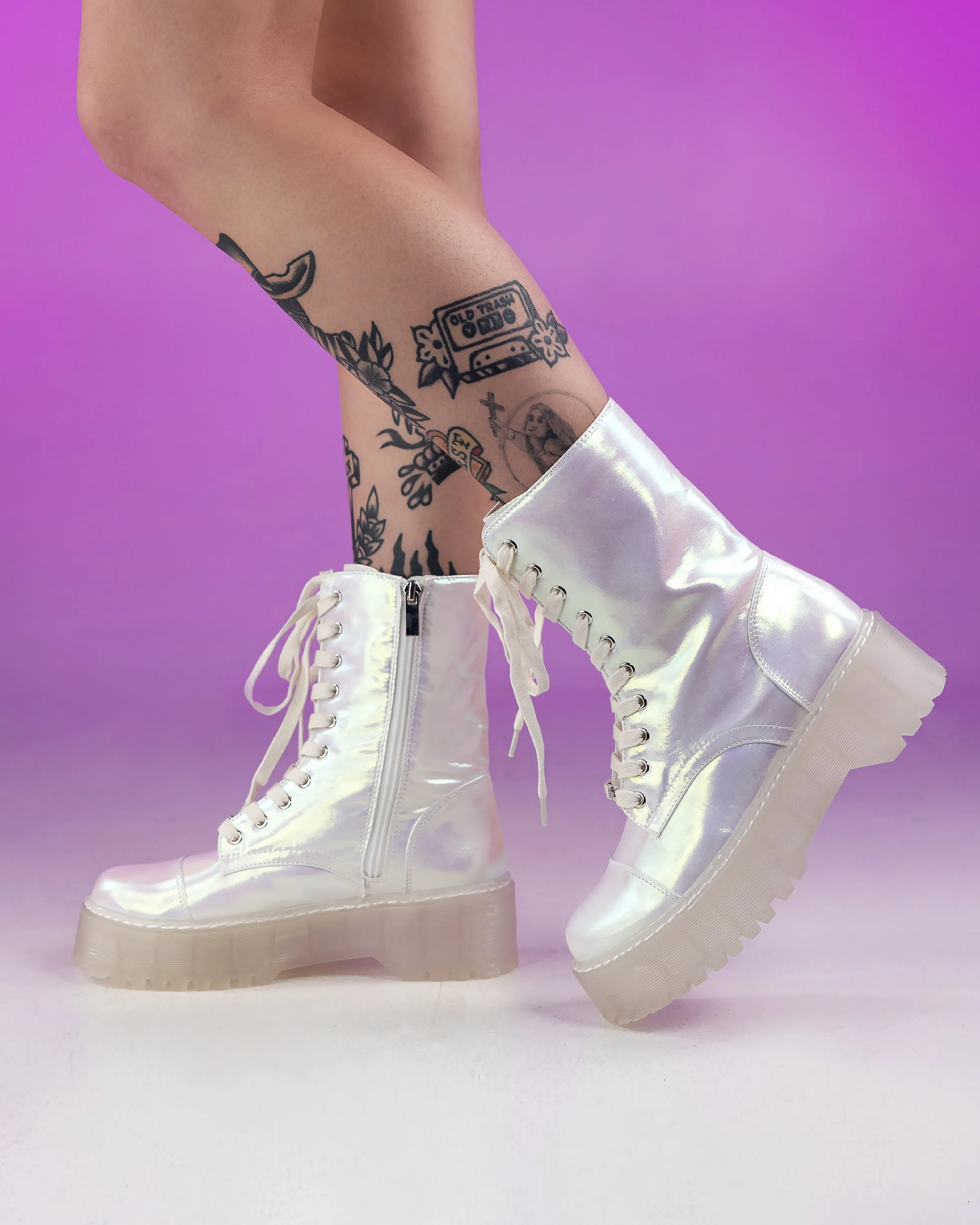 White Twilight Iridescent Combat Boots