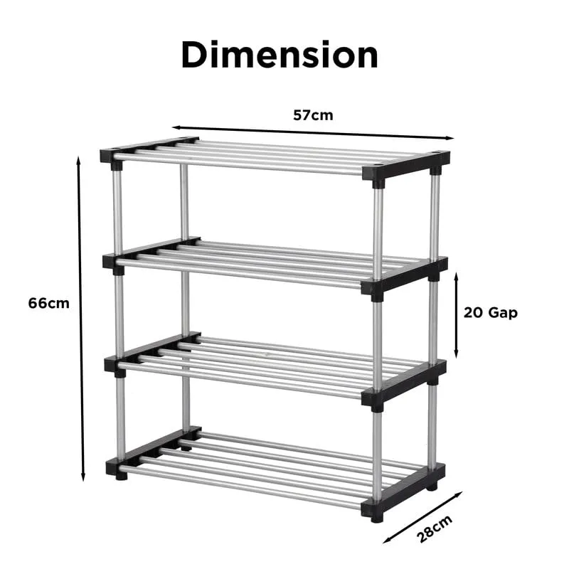 YMRR® Premium Metal Stackable Shoe Rack - 4 Shelf Organizer | Portable & Durable, Easy Assembly | Space-Saving Design - Black