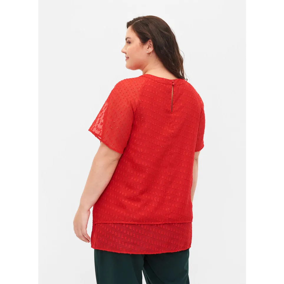 Zizzi Patterned Chiffon Blouse in Red